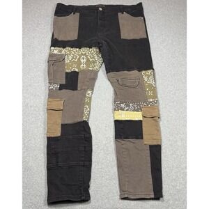 THRT Jeans Mens 42x32 Black Cargo Patchwork Stretch Denim Heavy Retro